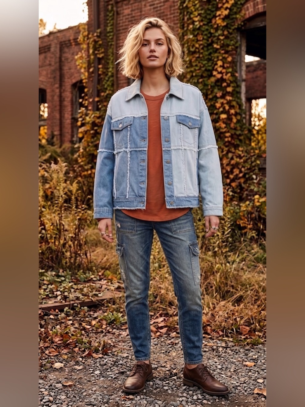 Light Wash Patchwork Denim Jacket